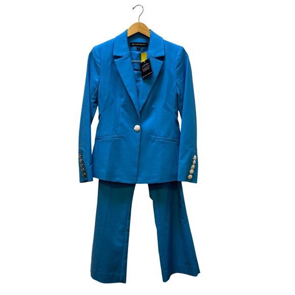 NWT Boston Proper Blue Blazer & Pants Set Size 4 With Gold Button Details - Picture 1 of 11